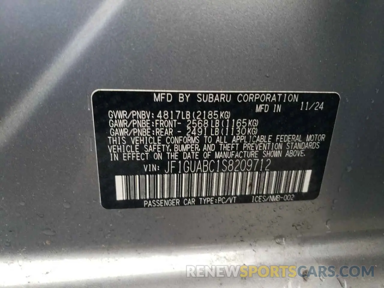 12 fotografías del automóvil dañado JF1GUABC1S8209712 SUBARU IMPREZA 2025
