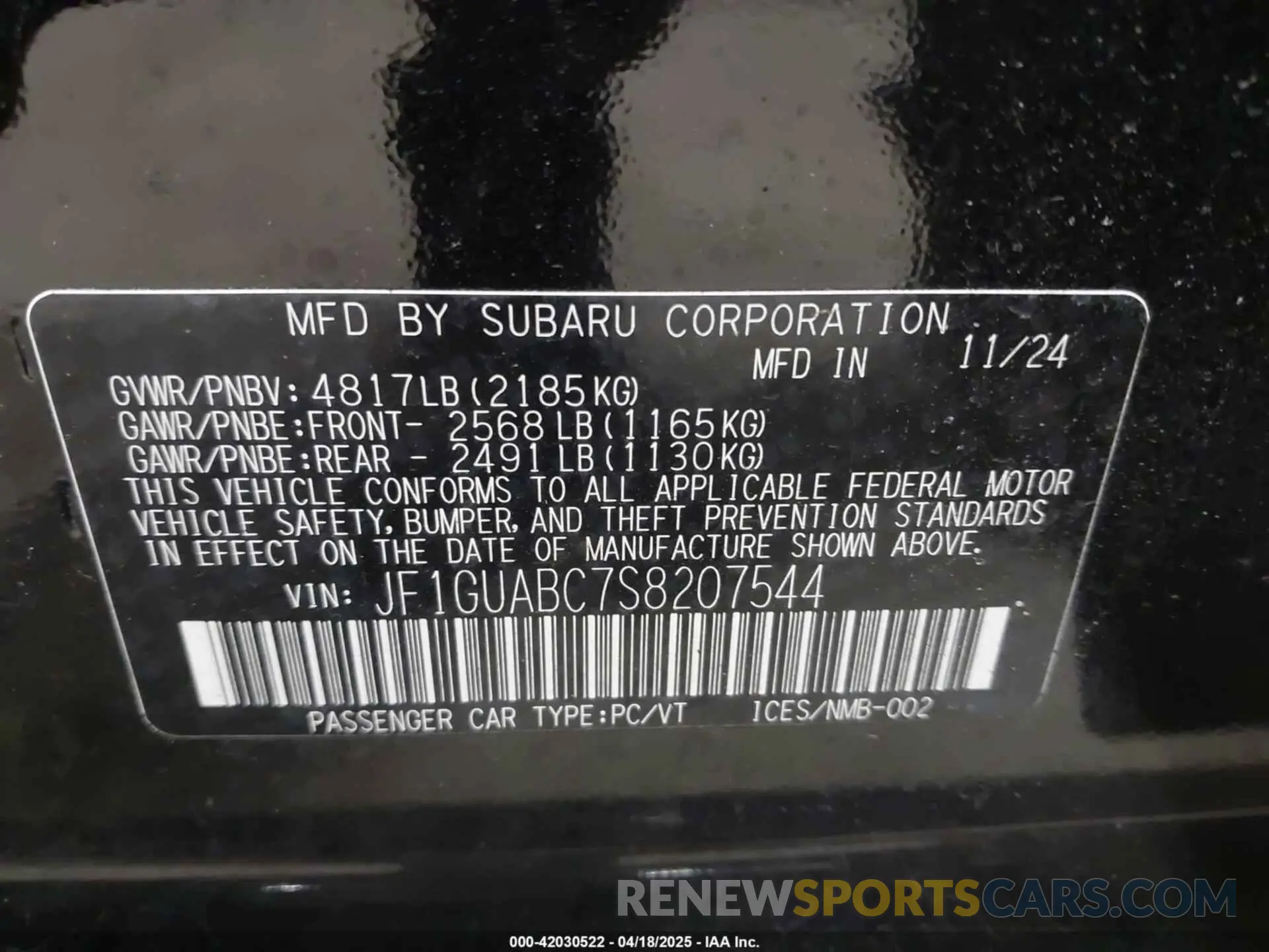 9 fotografías del automóvil dañado JF1GUABC7S8207544 SUBARU IMPREZA 2025