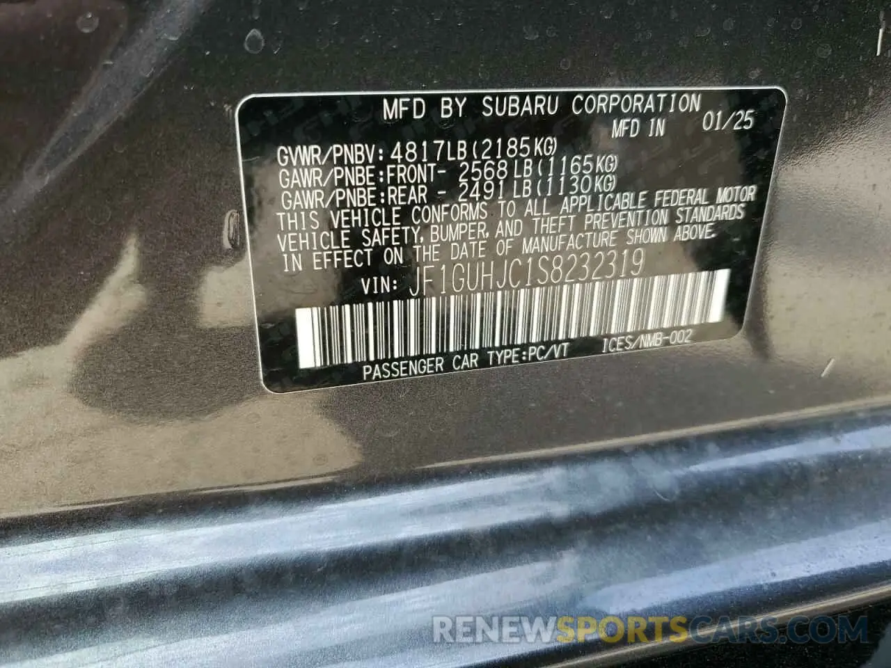 13 fotografías del automóvil dañado JF1GUHJC1S8232319 SUBARU IMPREZA 2025