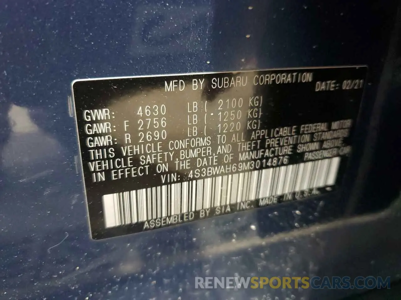 13 fotografías del automóvil dañado 4S3BWAH69M3014876 SUBARU LEGACY 2021