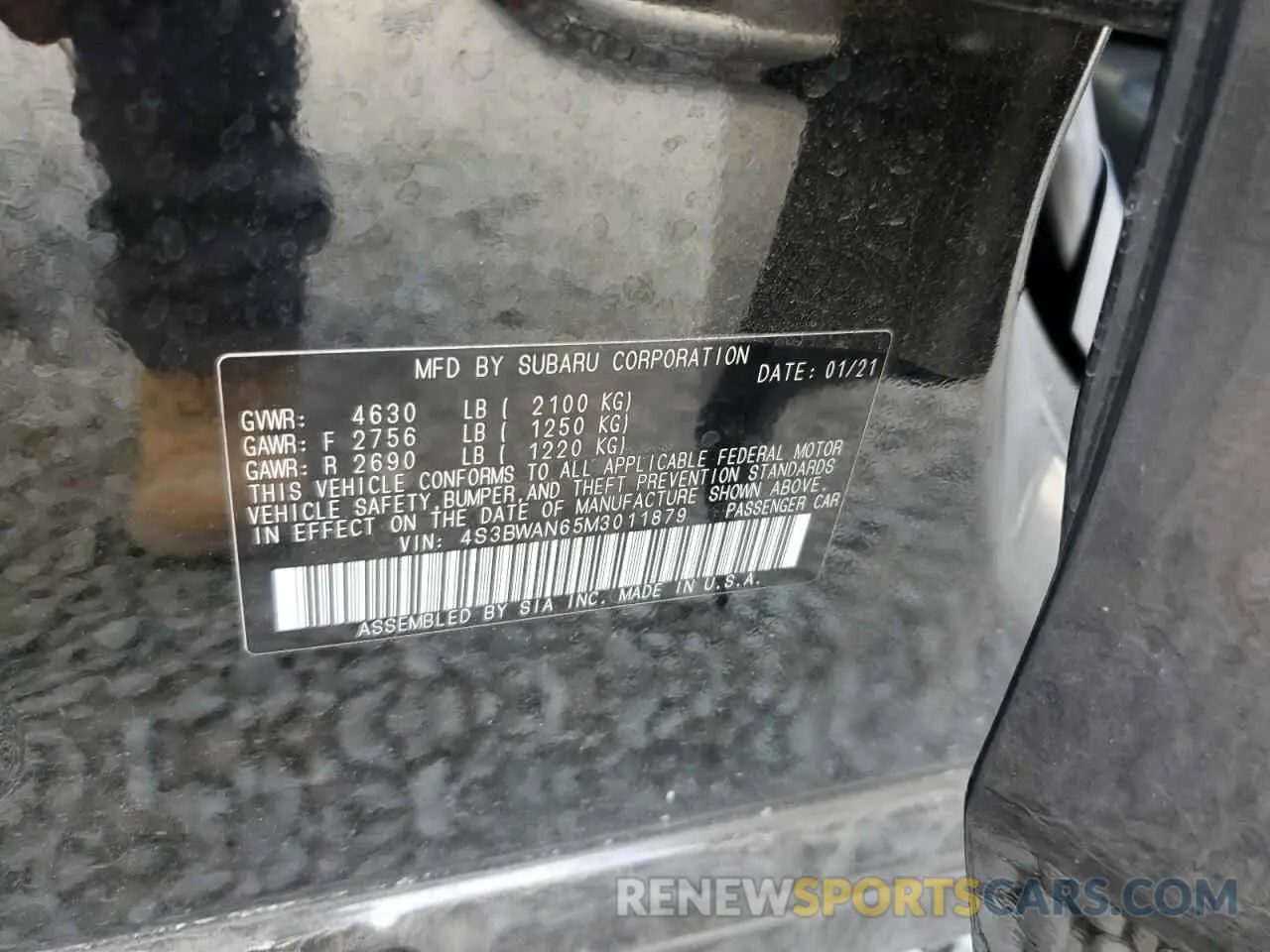 13 fotografías del automóvil dañado 4S3BWAN65M3011879 SUBARU LEGACY 2021