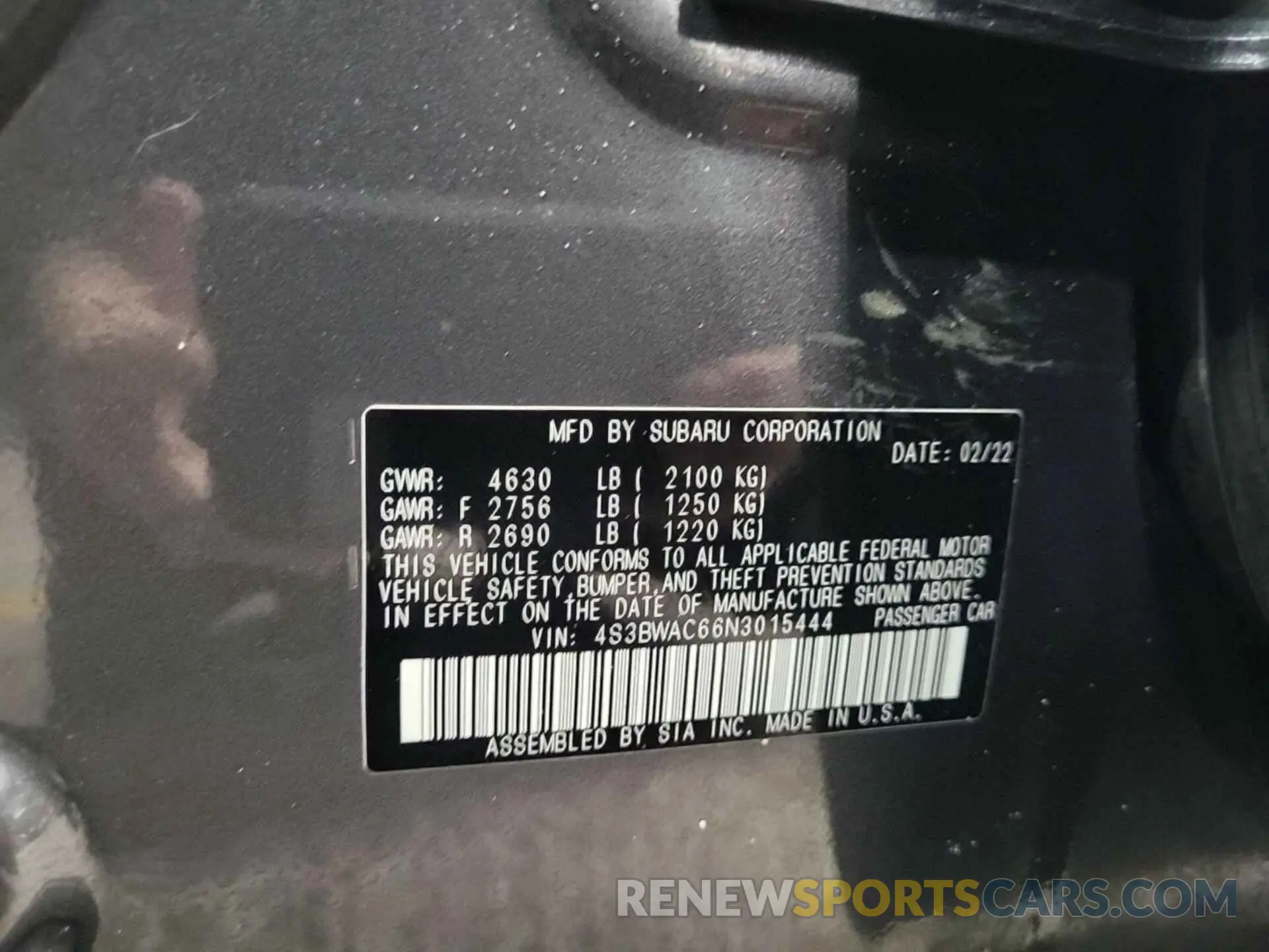 10 fotografías del automóvil dañado 4S3BWAC66N3015444 SUBARU LEGACY 2022