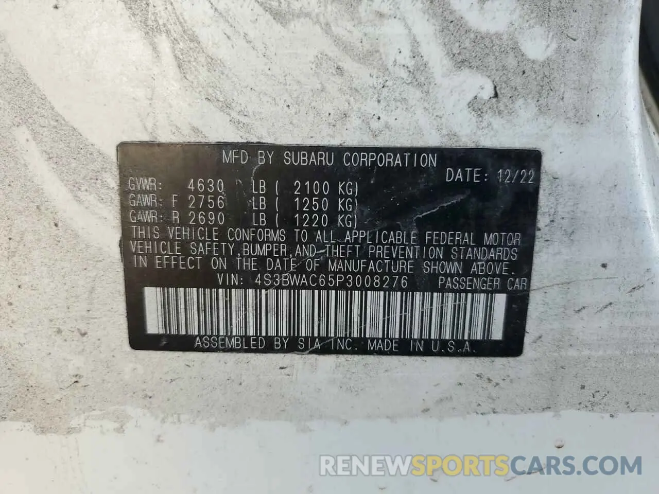 13 fotografías del automóvil dañado 4S3BWAC65P3008276 SUBARU LEGACY 2023