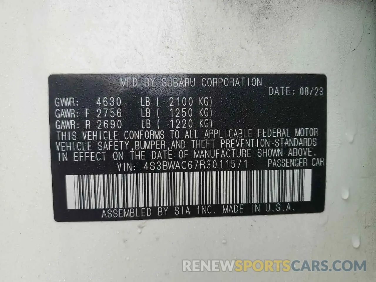 14 fotografías del automóvil dañado 4S3BWAC67R3011571 SUBARU LEGACY 2024