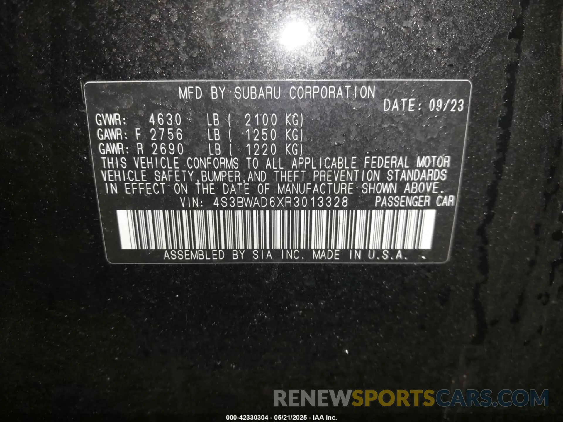 9 fotografías del automóvil dañado 4S3BWAD6XR3013328 SUBARU LEGACY 2024