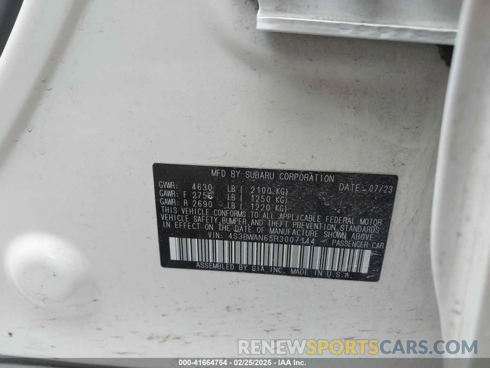 9 fotografías del automóvil dañado 4S3BWAN65R3007144 SUBARU LEGACY 2024