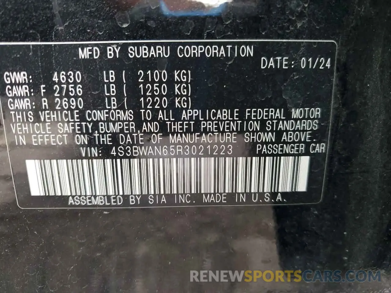 13 fotografías del automóvil dañado 4S3BWAN65R3021223 SUBARU LEGACY 2024