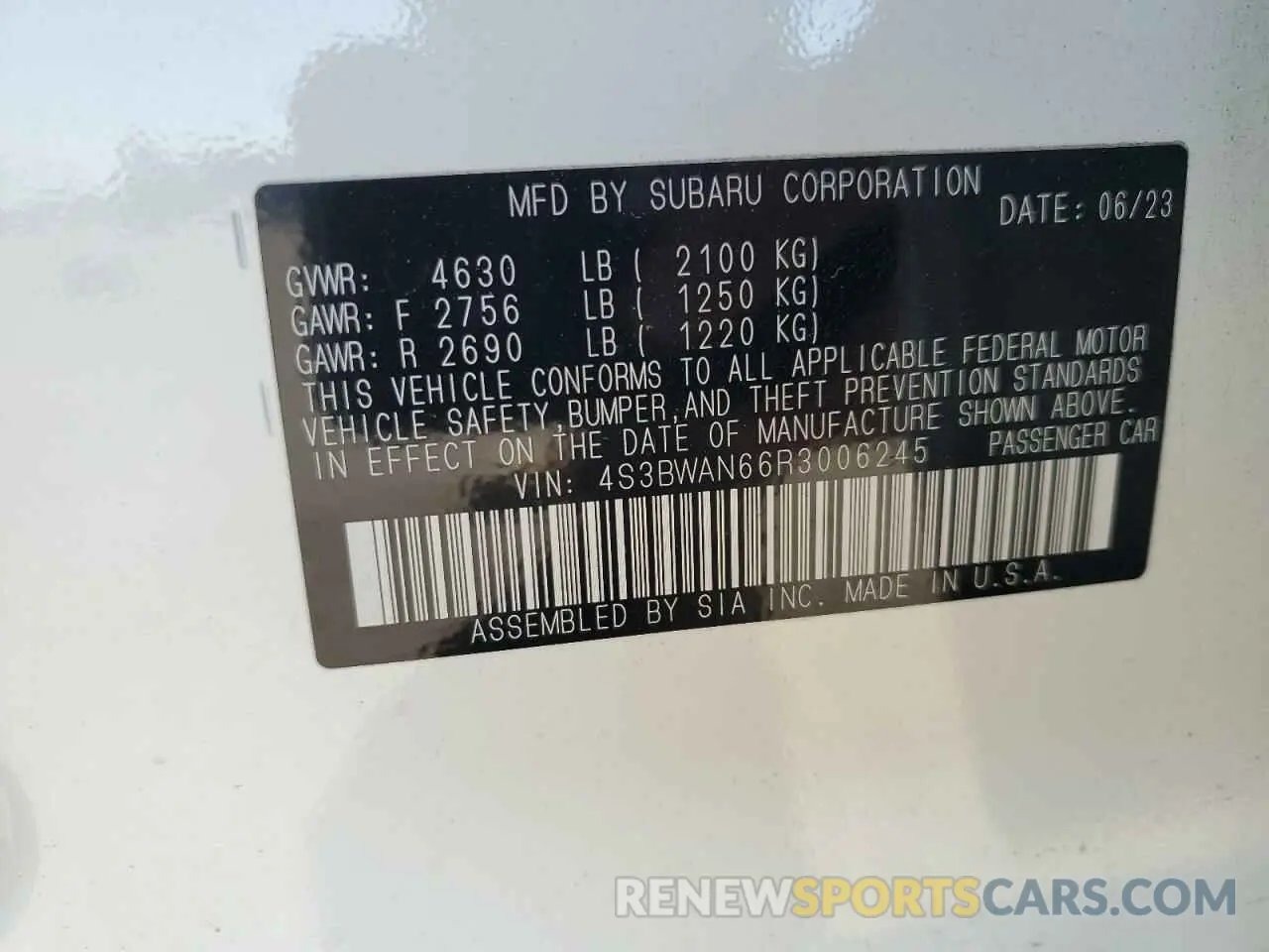 12 fotografías del automóvil dañado 4S3BWAN66R3006245 SUBARU LEGACY 2024