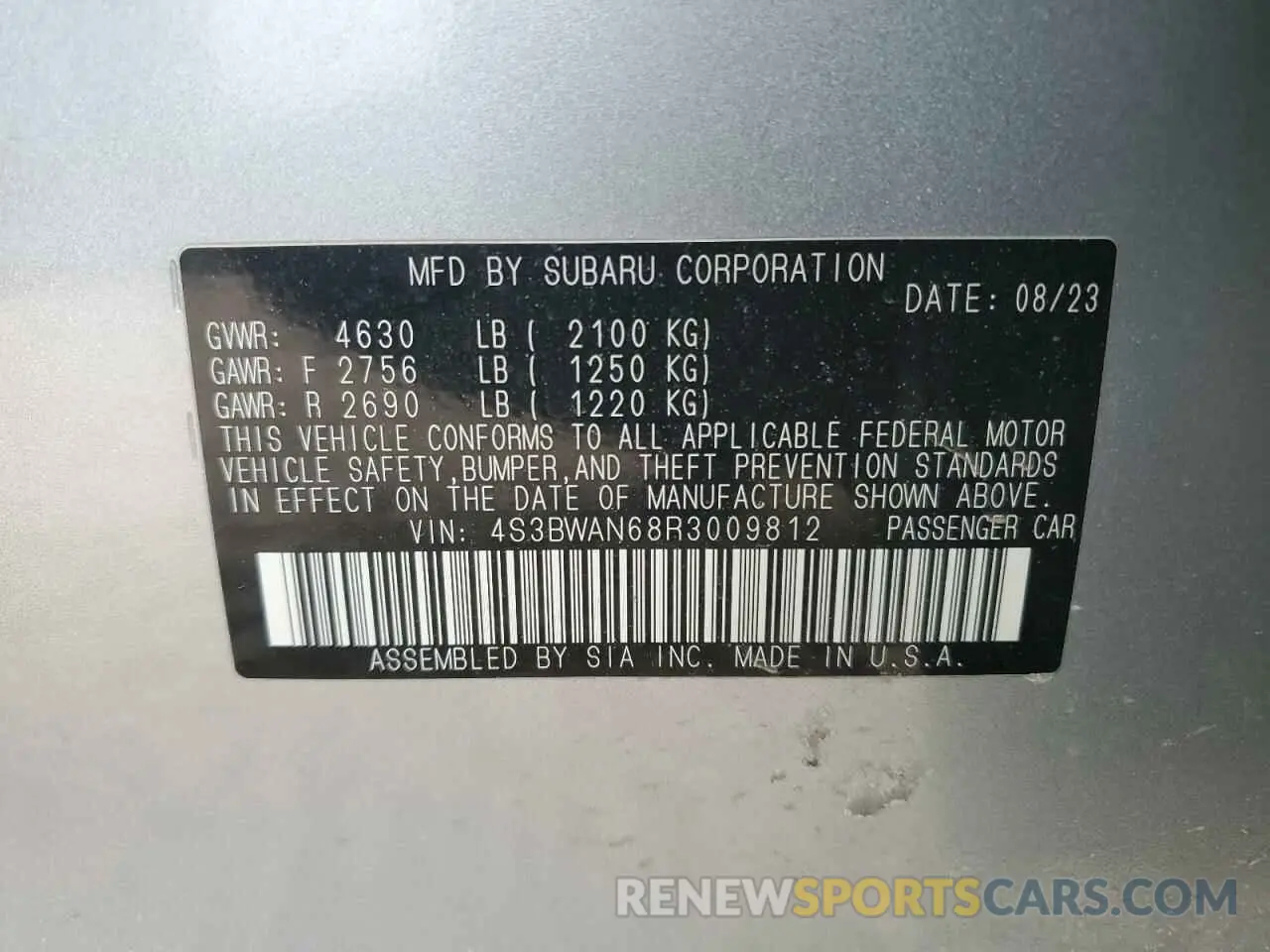 12 fotografías del automóvil dañado 4S3BWAN68R3009812 SUBARU LEGACY 2024