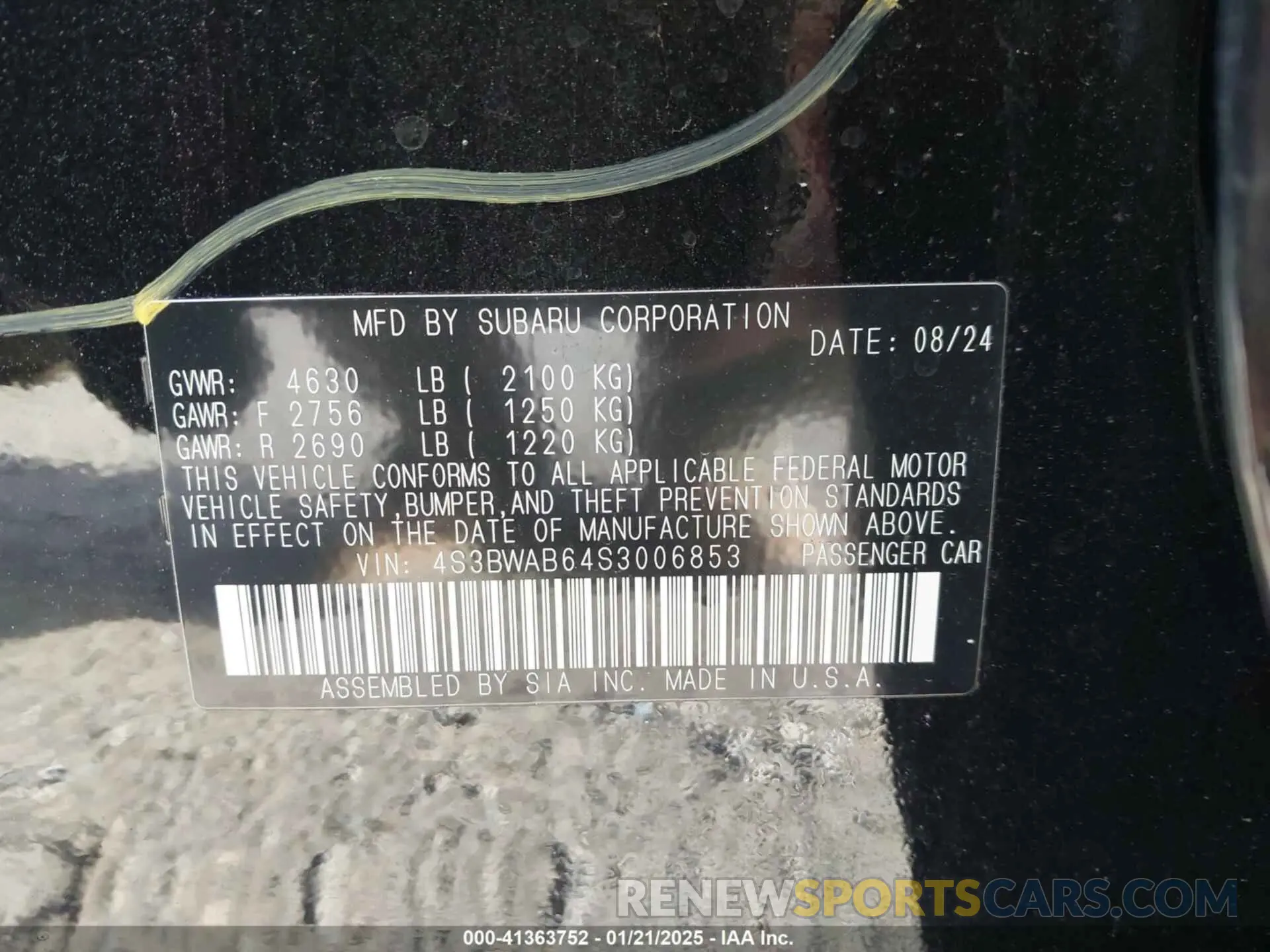 9 fotografías del automóvil dañado 4S3BWAB64S3006853 SUBARU LEGACY 2025