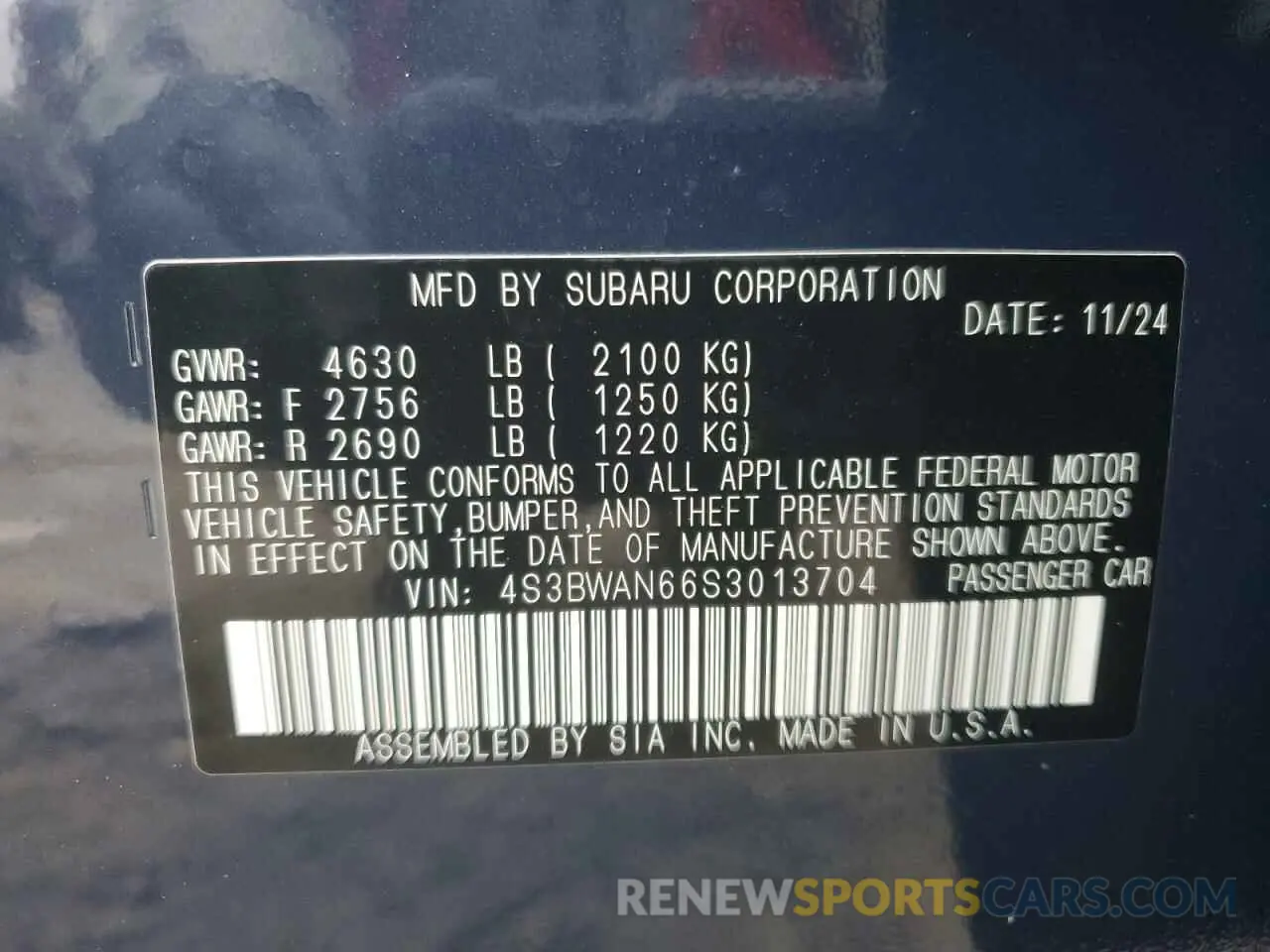 14 fotografías del automóvil dañado 4S3BWAN66S3013704 SUBARU LEGACY 2025