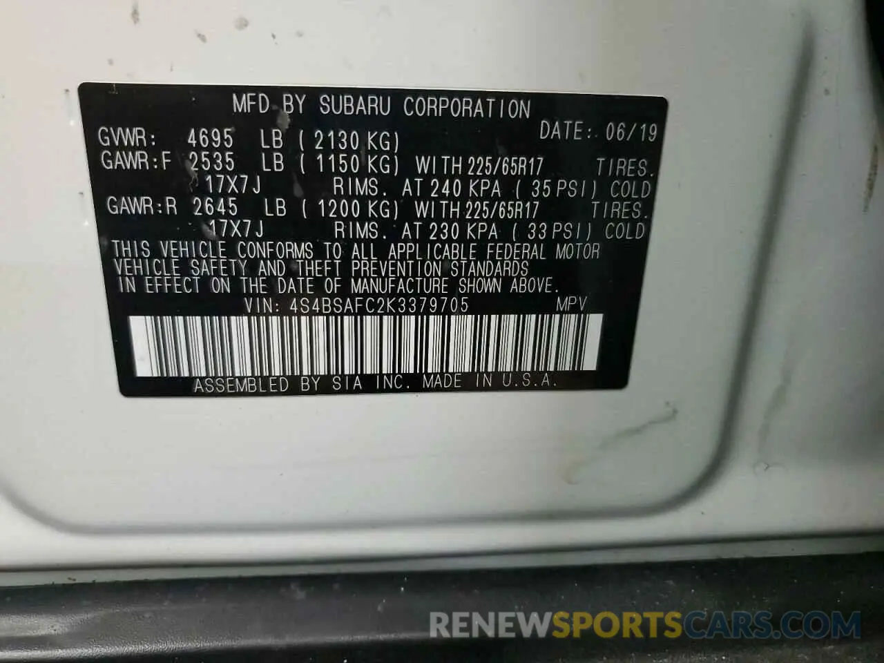 14 fotografías del automóvil dañado 4S4BSAFC2K3379705 SUBARU OUTBACK 2019