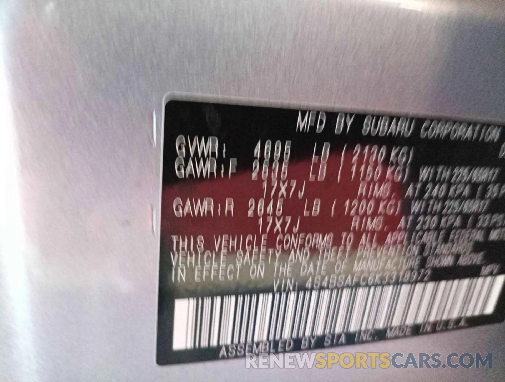 6 fotografías del automóvil dañado 4S4BSAFC6K3318972 SUBARU OUTBACK 2019