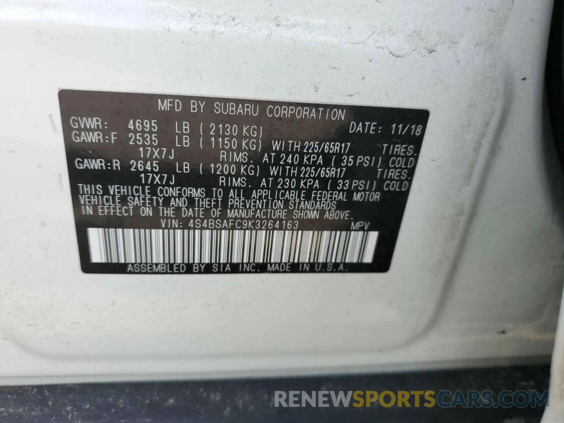 21 fotografías del automóvil dañado 4S4BSAFC9K3264163 SUBARU OUTBACK 2019