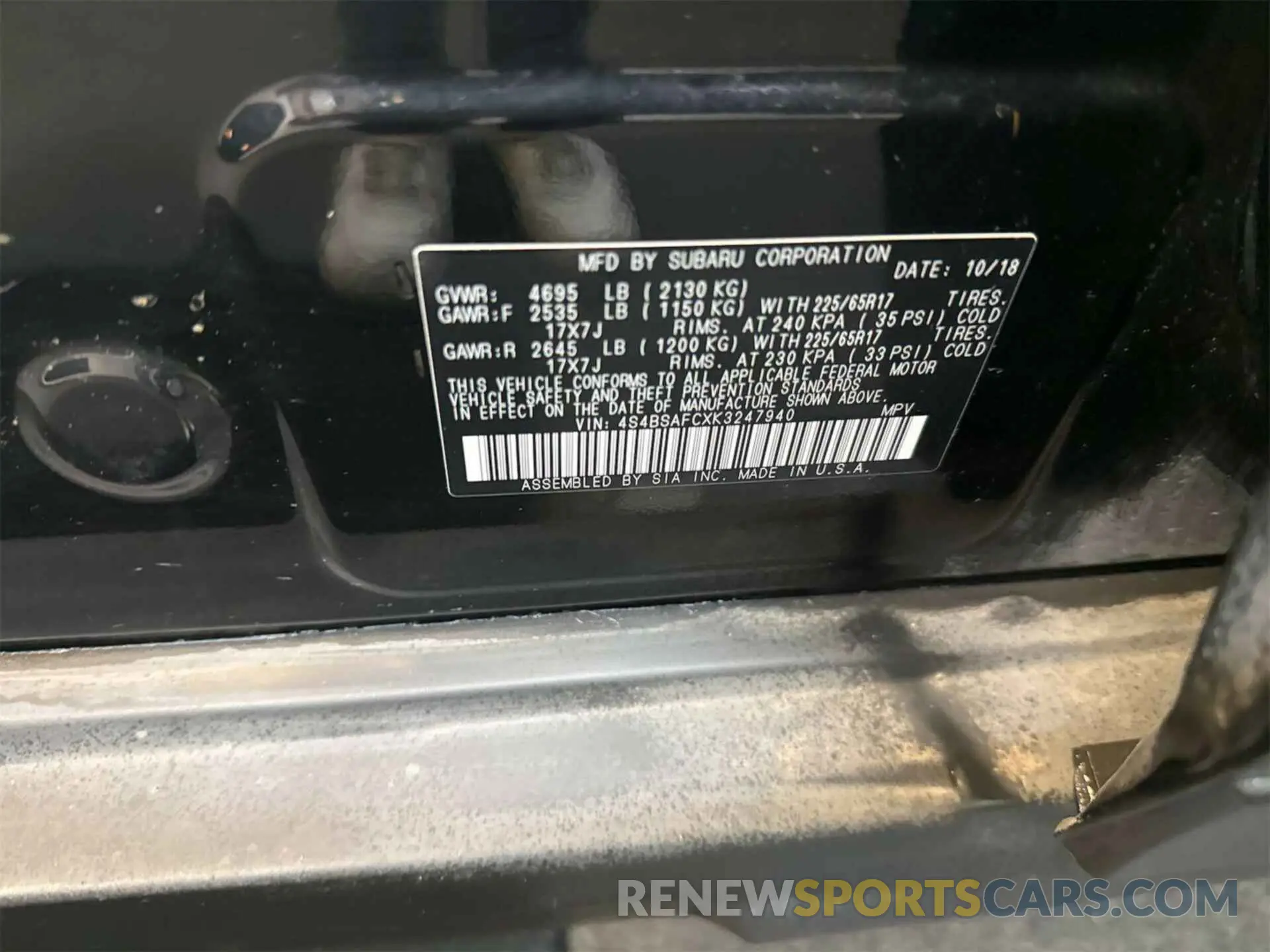 27 fotografías del automóvil dañado 4S4BSAFCXK3247940 SUBARU OUTBACK 2019