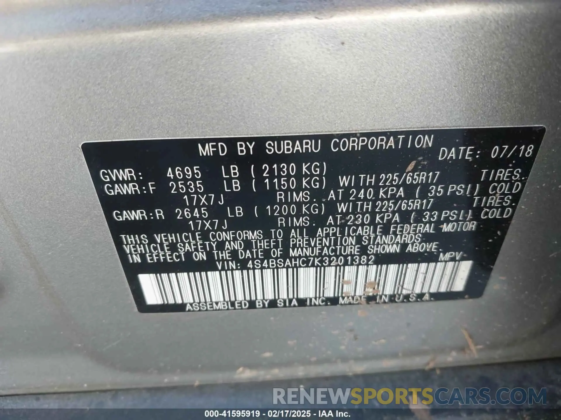 9 fotografías del automóvil dañado 4S4BSAHC7K3201382 SUBARU OUTBACK 2019