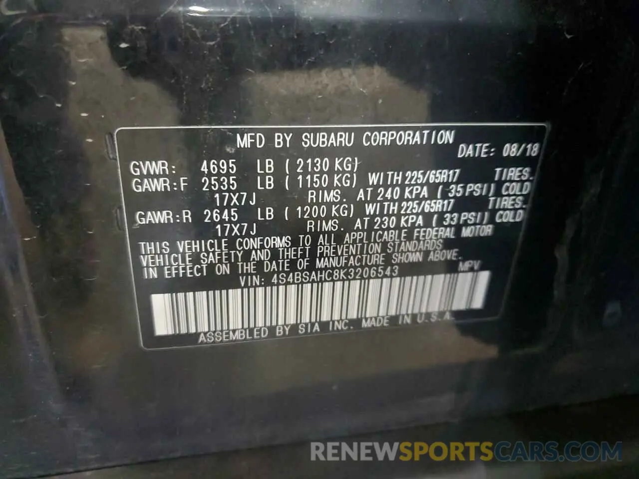 13 fotografías del automóvil dañado 4S4BSAHC8K3206543 SUBARU OUTBACK 2019