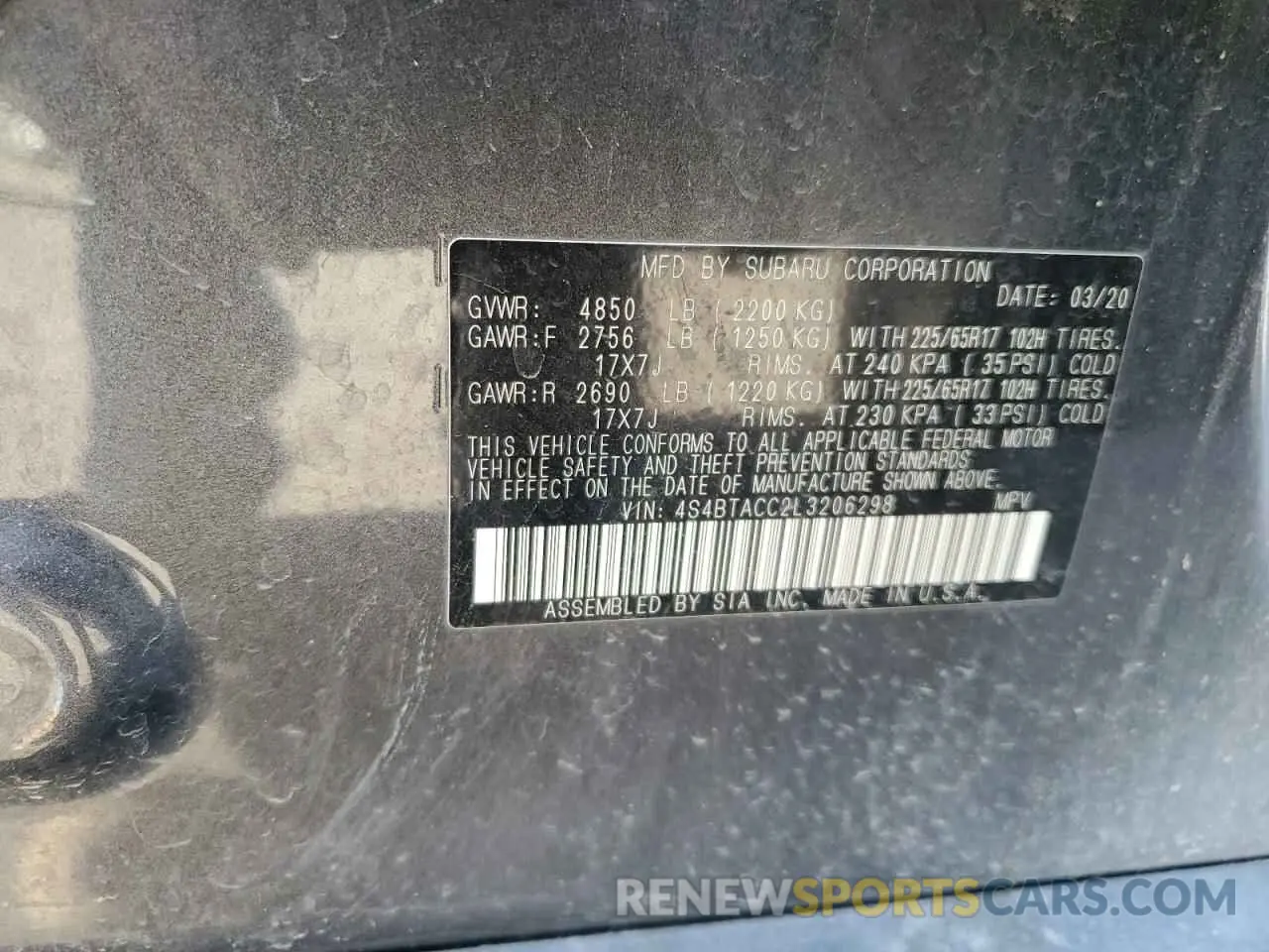 13 fotografías del automóvil dañado 4S4BTACC2L3206298 SUBARU OUTBACK 2020