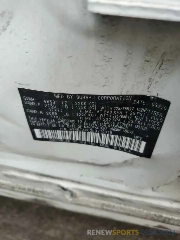14 fotografías del automóvil dañado 4S4BTACC2L3210318 SUBARU OUTBACK 2020