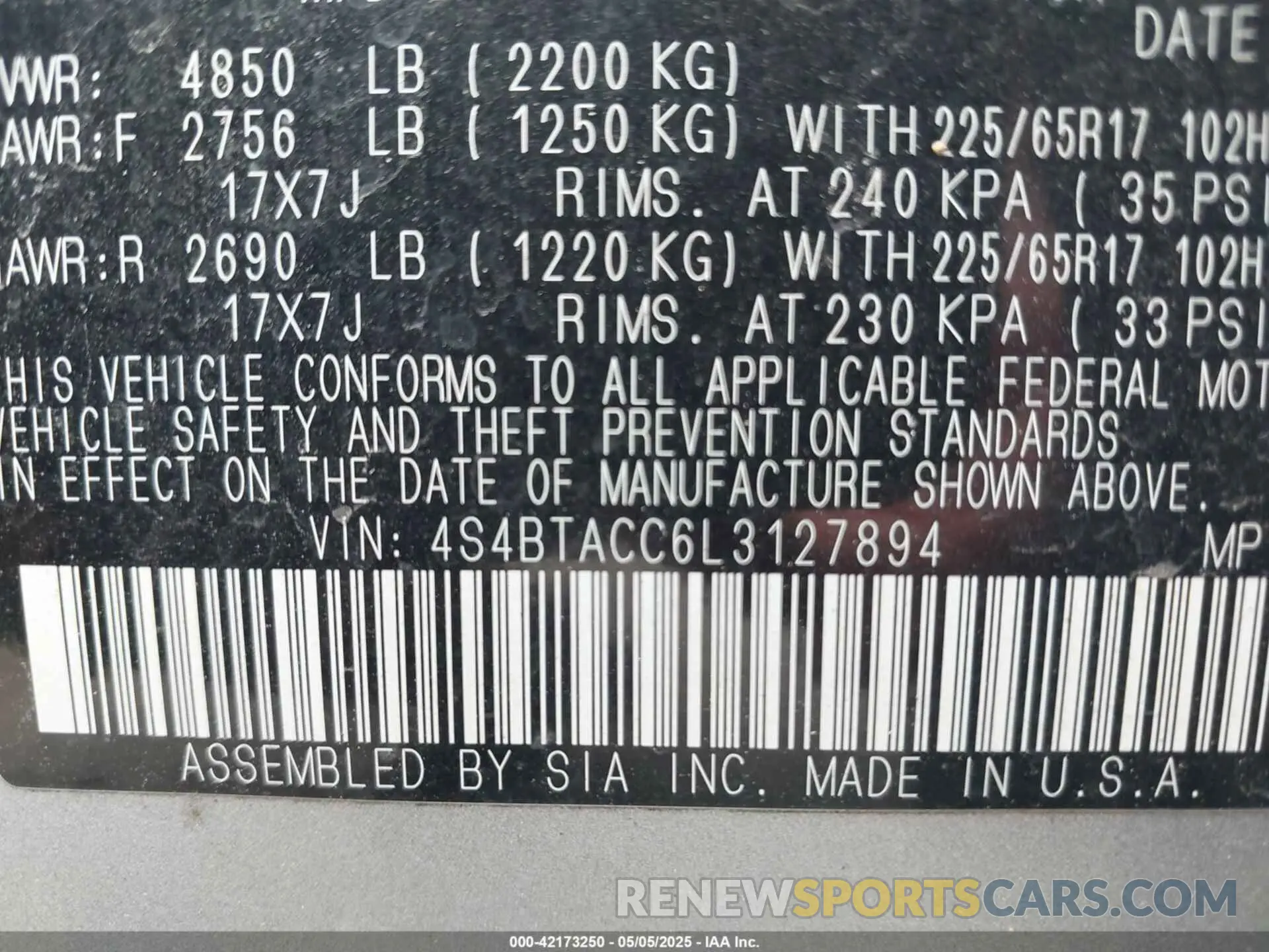 9 fotografías del automóvil dañado 4S4BTACC6L3127894 SUBARU OUTBACK 2020