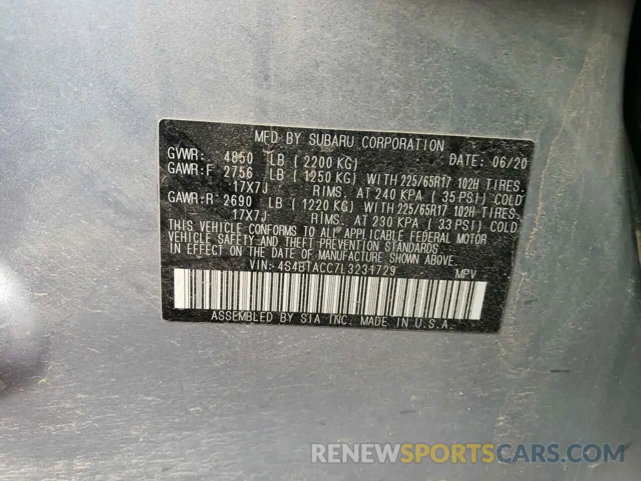 13 fotografías del automóvil dañado 4S4BTACC7L3231729 SUBARU OUTBACK 2020