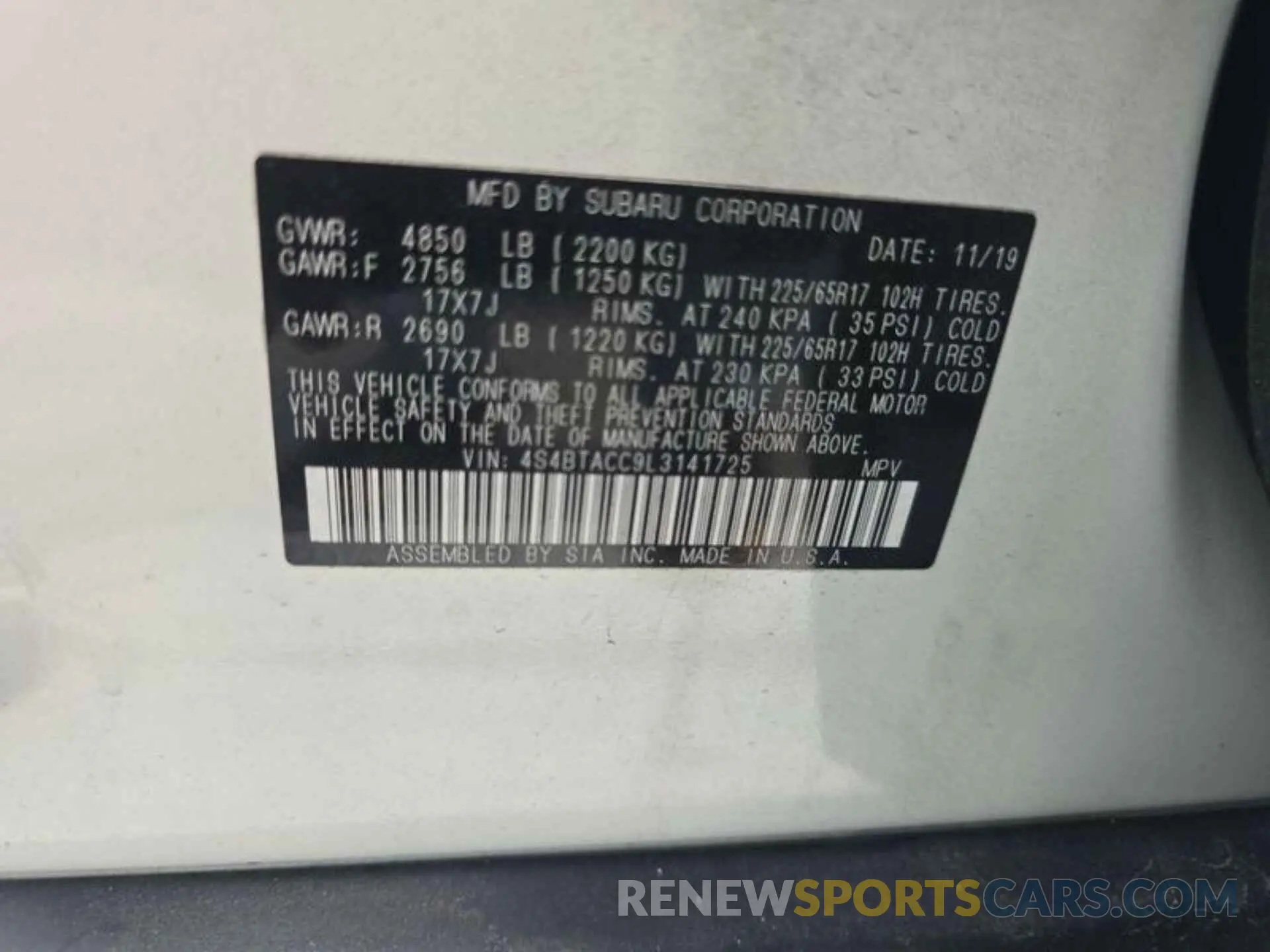 12 fotografías del automóvil dañado 4S4BTACC9L3141725 SUBARU OUTBACK 2020