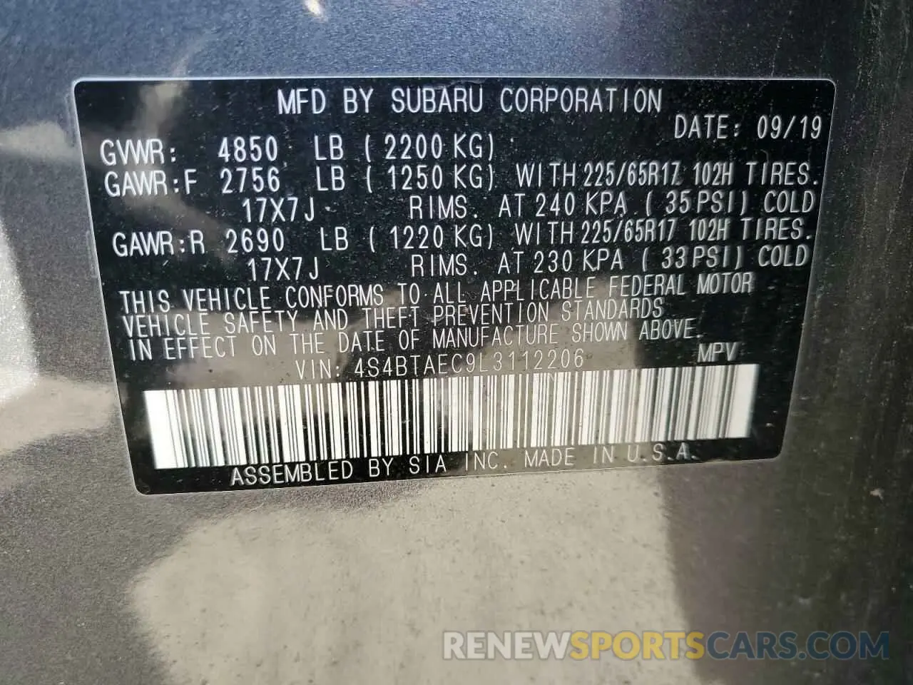 14 fotografías del automóvil dañado 4S4BTAEC9L3112206 SUBARU OUTBACK 2020