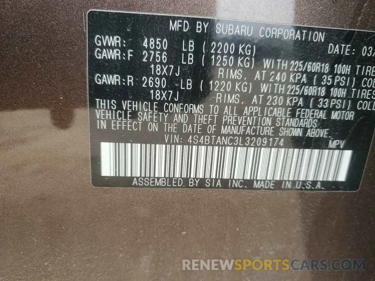 13 fotografías del automóvil dañado 4S4BTANC3L3209174 SUBARU OUTBACK 2020