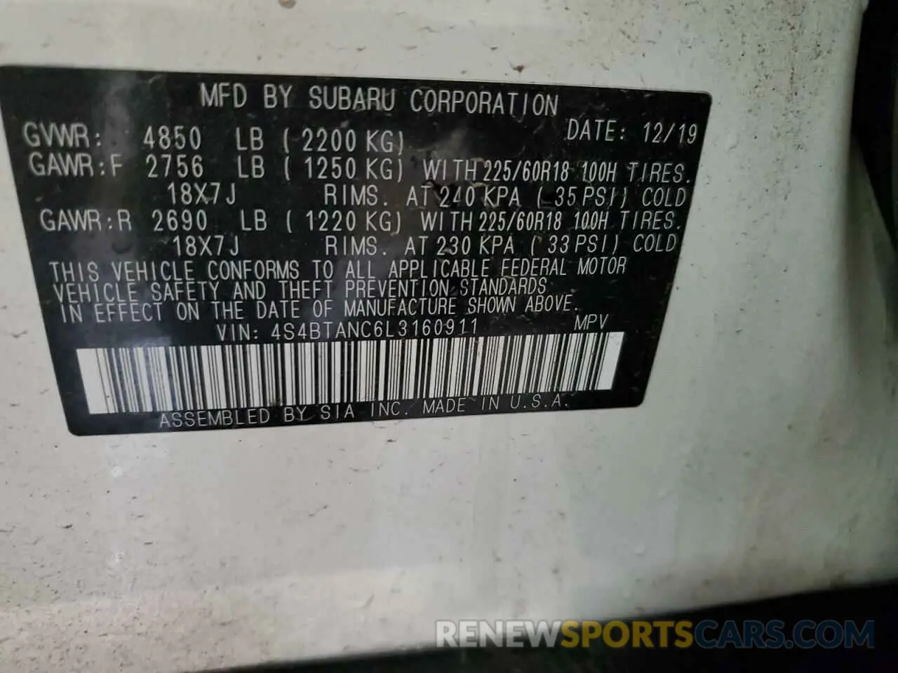 14 fotografías del automóvil dañado 4S4BTANC6L3160911 SUBARU OUTBACK 2020