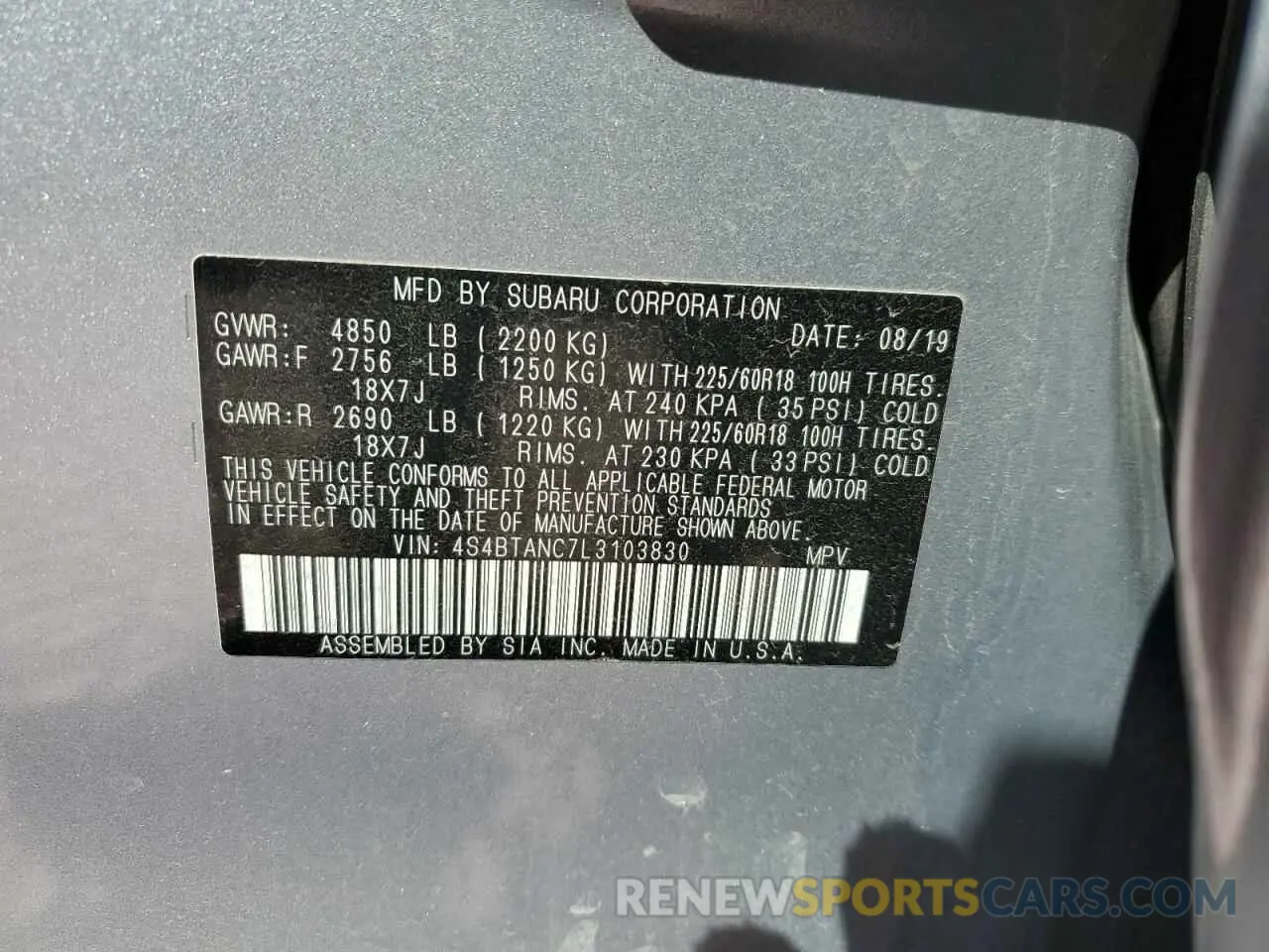 14 fotografías del automóvil dañado 4S4BTANC7L3103830 SUBARU OUTBACK 2020