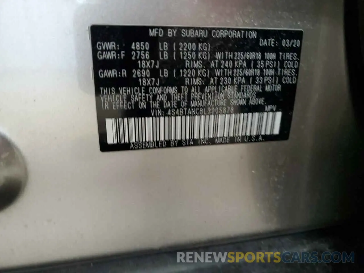13 fotografías del automóvil dañado 4S4BTANC8L3205878 SUBARU OUTBACK 2020
