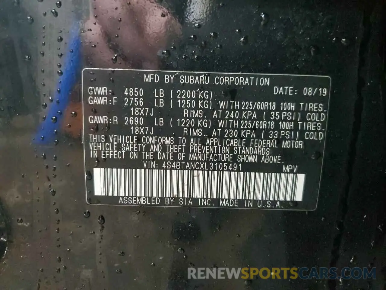 13 fotografías del automóvil dañado 4S4BTANCXL3105491 SUBARU OUTBACK 2020
