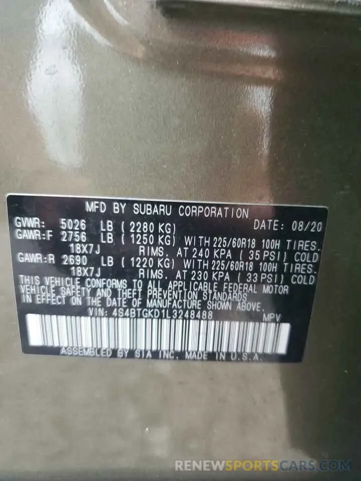 14 fotografías del automóvil dañado 4S4BTGKD1L3248488 SUBARU OUTBACK 2020
