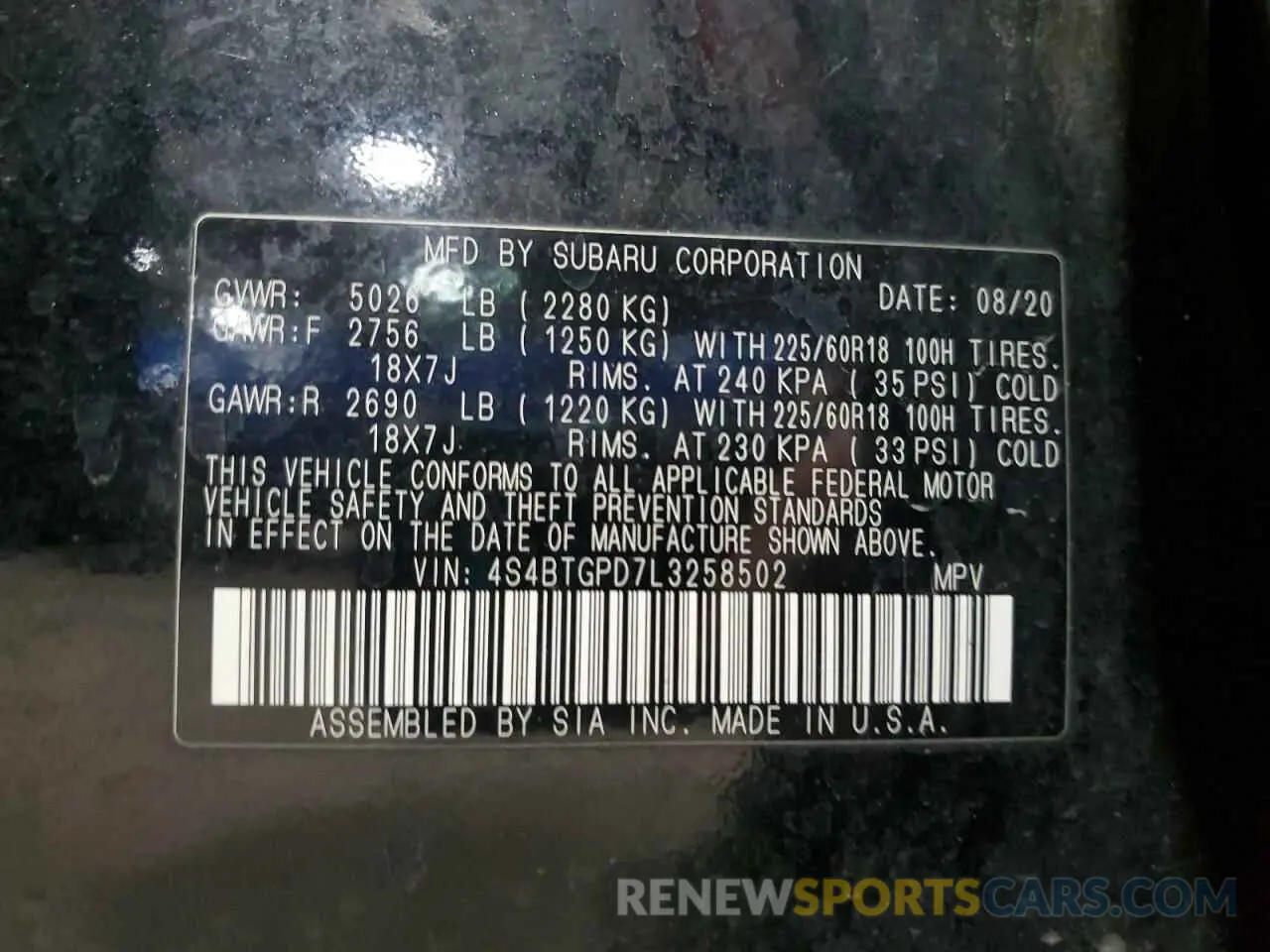14 fotografías del automóvil dañado 4S4BTGPD7L3258502 SUBARU OUTBACK 2020