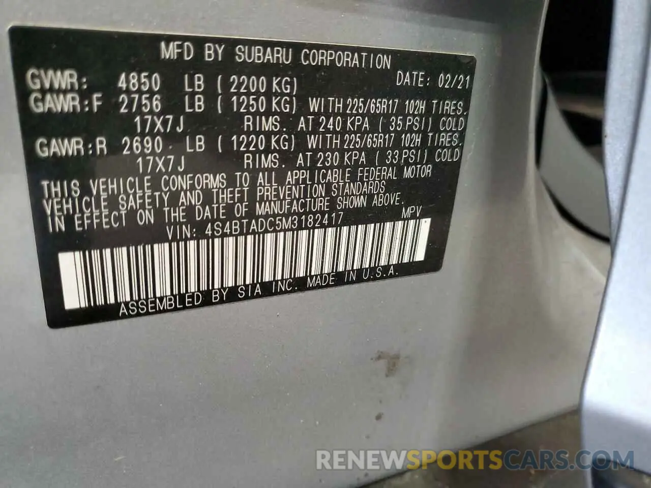 13 fotografías del automóvil dañado 4S4BTADC5M3182417 SUBARU OUTBACK 2021