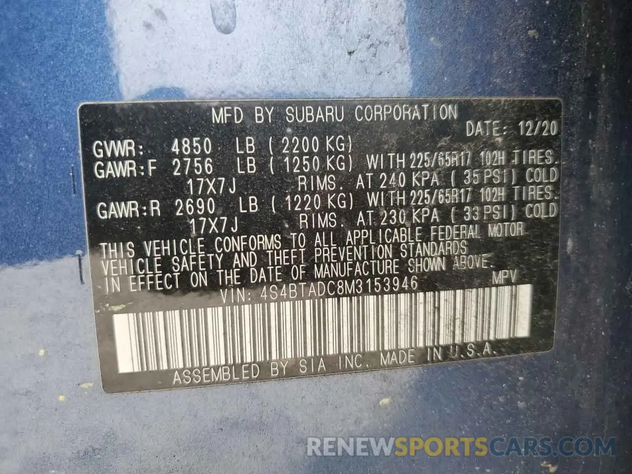 15 fotografías del automóvil dañado 4S4BTADC8M3153946 SUBARU OUTBACK 2021