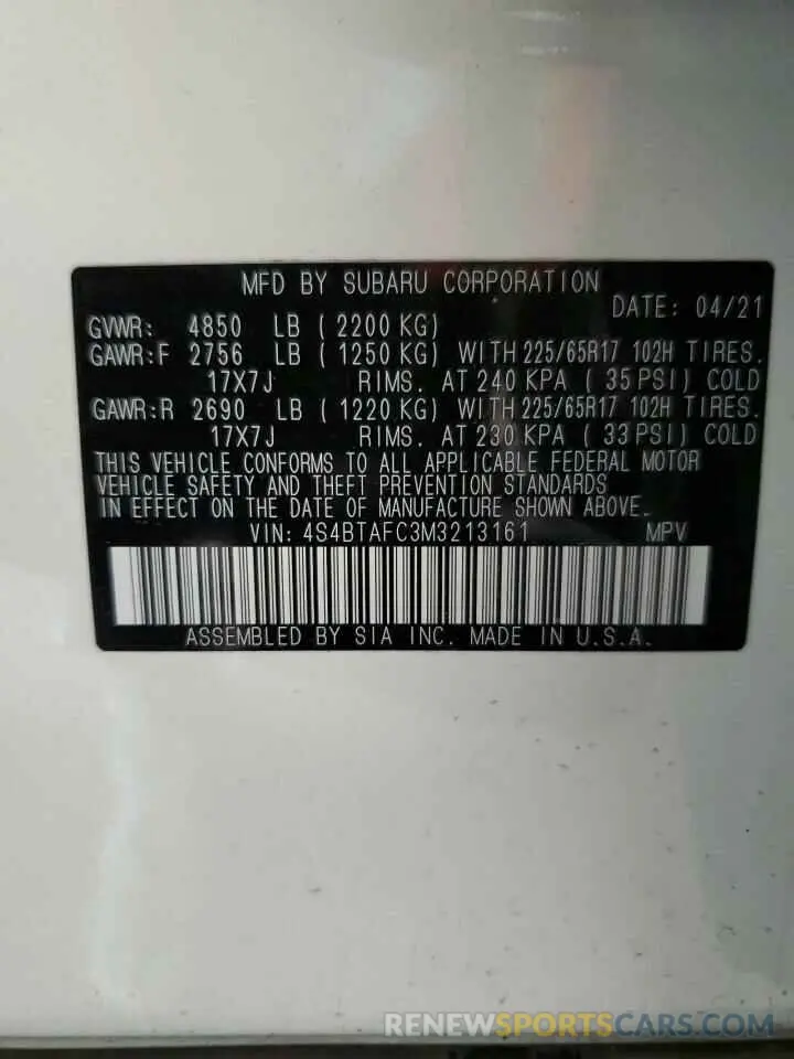 12 fotografías del automóvil dañado 4S4BTAFC3M3213161 SUBARU OUTBACK 2021