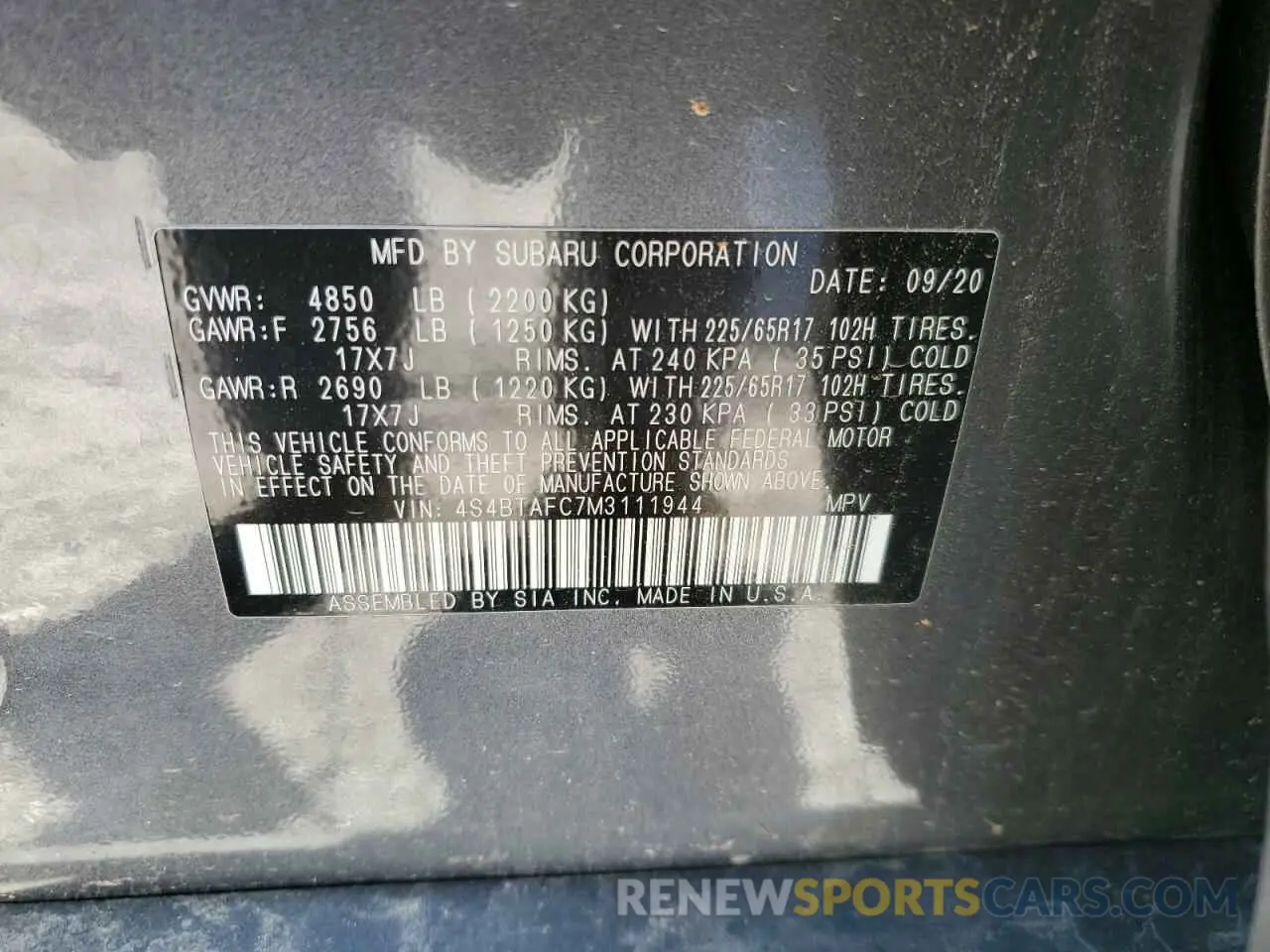 14 fotografías del automóvil dañado 4S4BTAFC7M3111944 SUBARU OUTBACK 2021
