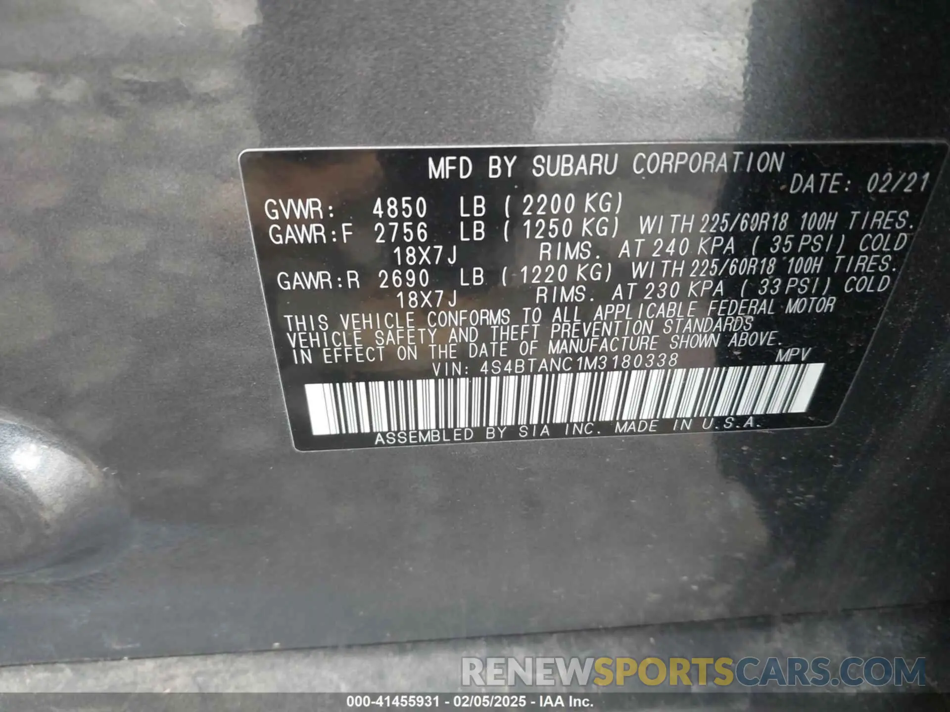 9 fotografías del automóvil dañado 4S4BTANC1M3180338 SUBARU OUTBACK 2021