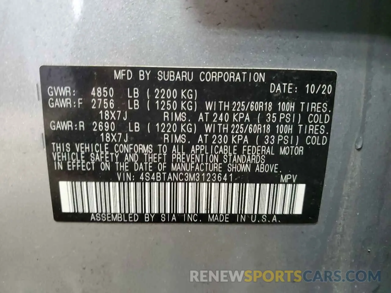 14 fotografías del automóvil dañado 4S4BTANC3M3123641 SUBARU OUTBACK 2021