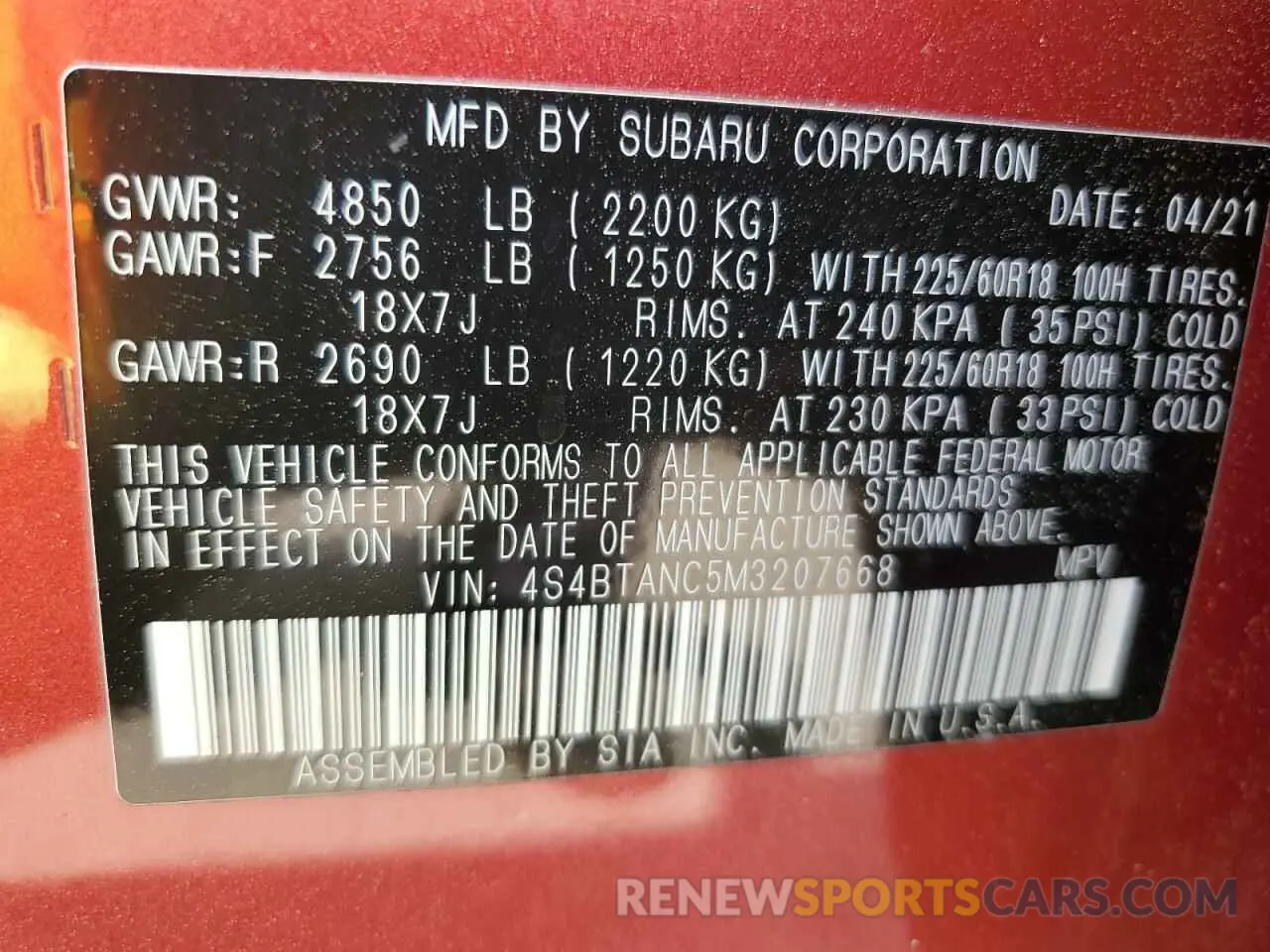 13 fotografías del automóvil dañado 4S4BTANC5M3207668 SUBARU OUTBACK 2021