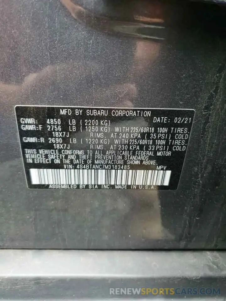 12 fotografías del automóvil dañado 4S4BTANC7M3183485 SUBARU OUTBACK 2021