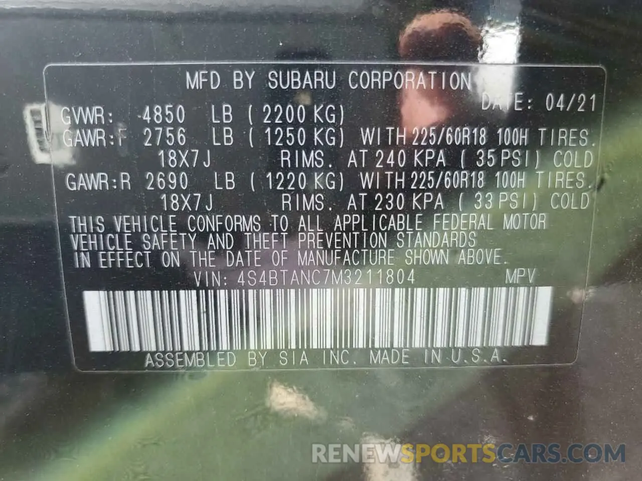 14 fotografías del automóvil dañado 4S4BTANC7M3211804 SUBARU OUTBACK 2021