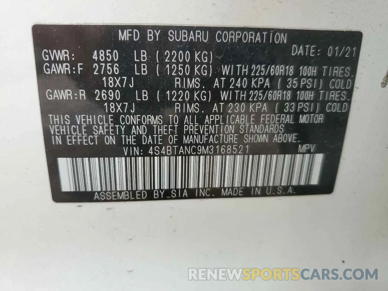 13 fotografías del automóvil dañado 4S4BTANC9M3168521 SUBARU OUTBACK 2021