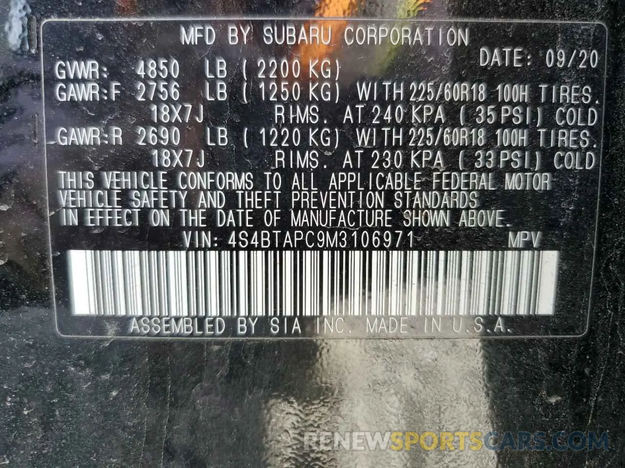 13 fotografías del automóvil dañado 4S4BTAPC9M3106971 SUBARU OUTBACK 2021
