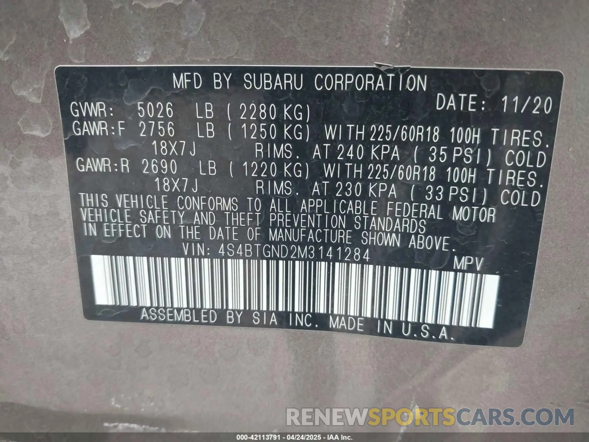 9 fotografías del automóvil dañado 4S4BTGND2M3141284 SUBARU OUTBACK 2021