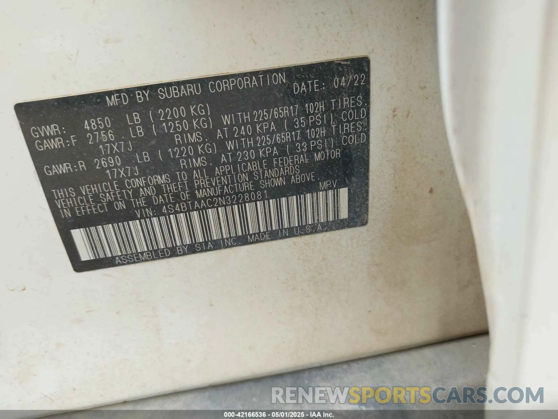 9 fotografías del automóvil dañado 4S4BTAAC2N3228081 SUBARU OUTBACK 2022