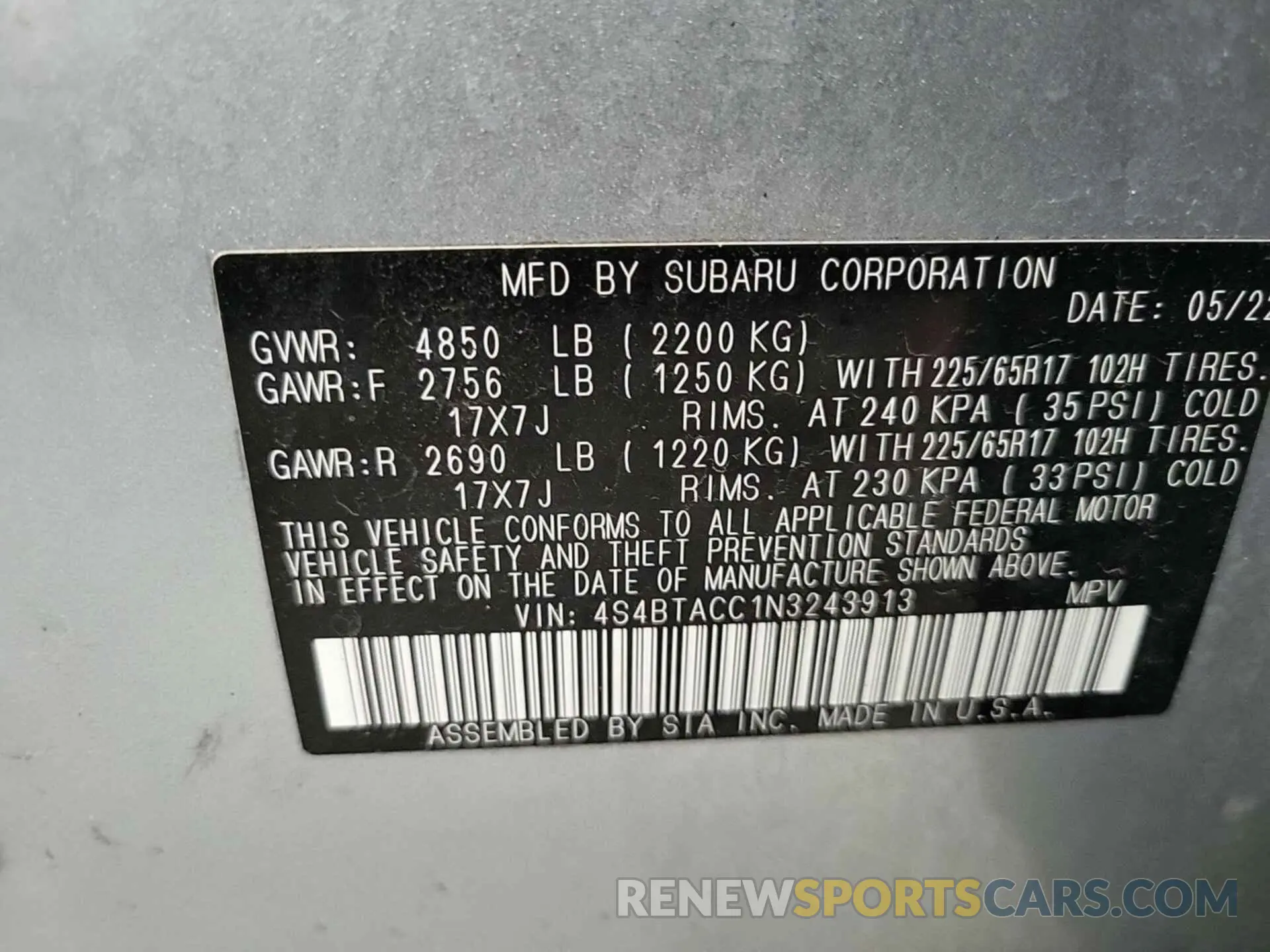 8 fotografías del automóvil dañado 4S4BTACC1N3243913 SUBARU OUTBACK 2022