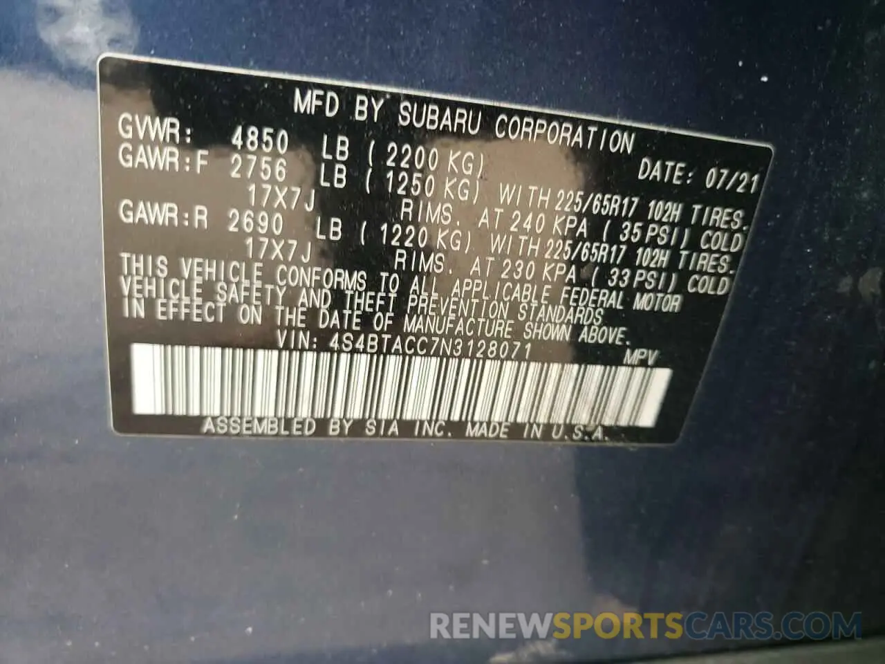13 fotografías del automóvil dañado 4S4BTACC7N3128071 SUBARU OUTBACK 2022