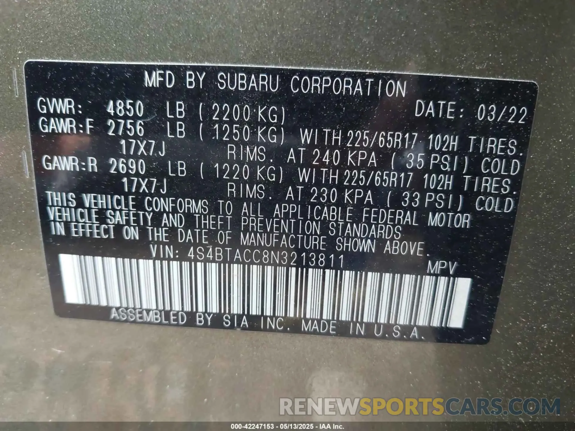 9 fotografías del automóvil dañado 4S4BTACC8N3213811 SUBARU OUTBACK 2022
